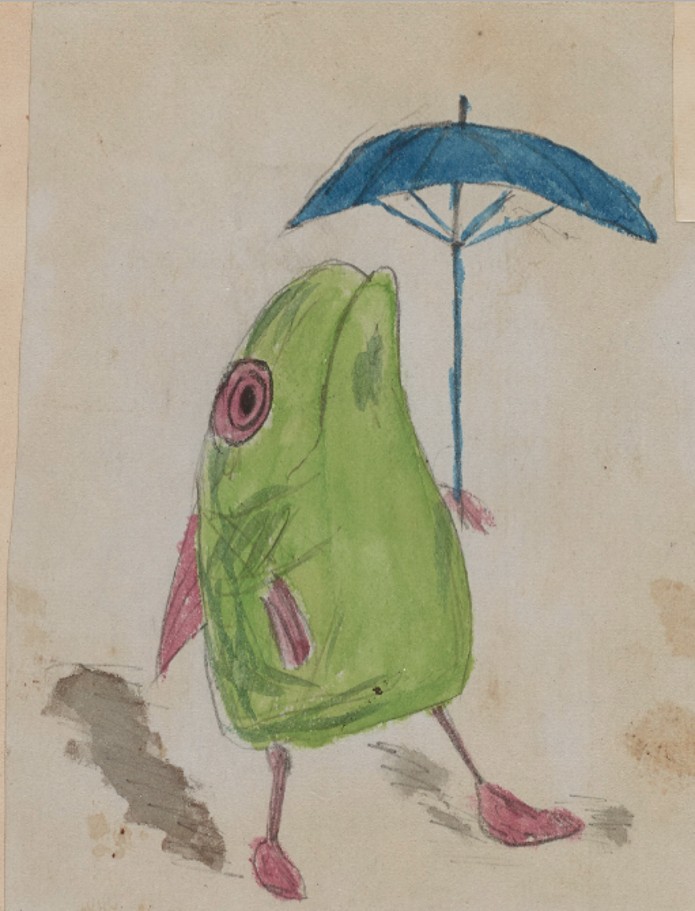illustrated frog standing and holding an umbrella