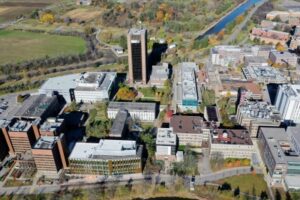 An aerial shot of Carleton's campus.