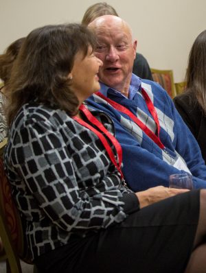 Jack Hogg (right) and Sharon Carr (left) at a department event in the late 1990s