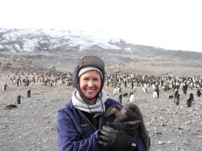 Rachel Buxton with penguins
