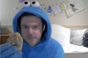 Prof. Jeff Manthorpe teaches chemistry as cookie monster