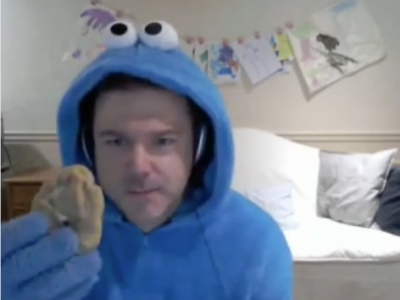 Prof. Jeff Manthorpe teaches chemistry as cookie monster